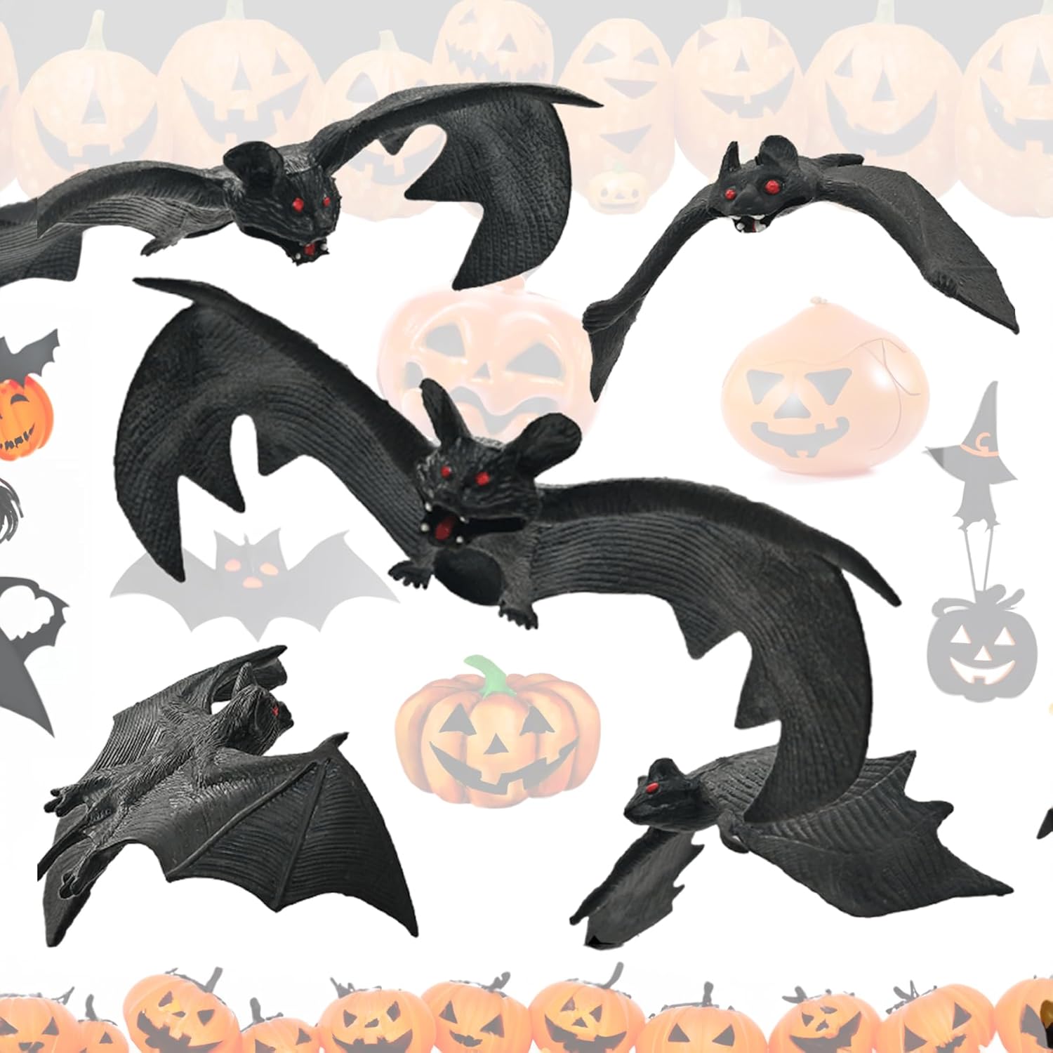 Decoraciones de murciélagos colgantes de Halloween, 5 piezas de murciélagos de goma voladores espeluznantes para exteriores e interiores,