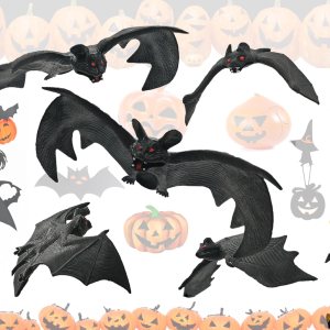 Decoraciones de murciélagos colgantes de Halloween, 5 piezas de murciélagos de goma voladores espeluznantes para exteriores e interiores, Decoraciones de murciélagos colgantes de Halloween, 5 piezas de murciélagos de goma voladores espeluznantes para exteriores e interiores,