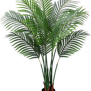 Palmera artificial, planta falsa de 4 pies de alto con maceta de plástico para decoración de oficina y hogar, planta artificial decorativa para Palmera artificial, planta falsa de 4 pies de alto con maceta de plástico para decoración de oficina y hogar, planta artificial decorativa para