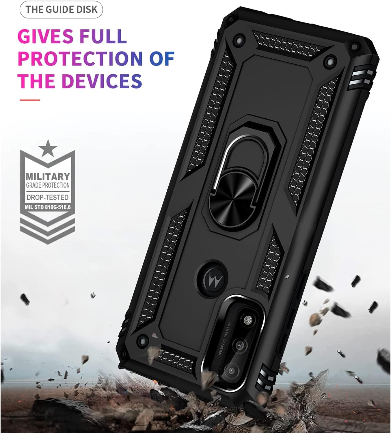 TJS Funda compatible con Motorola Moto G Pure 2021 Moto G Power 2022 con protector de pantalla de vidrio templado, anillo de metal, soporte