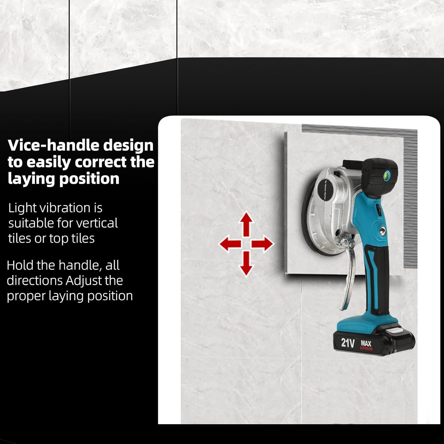 Herramientas de vibración de azulejos, máquina de vibración de azulejos de ventosa ajustable de 6 velocidades (2 baterías incluidas), niveladora