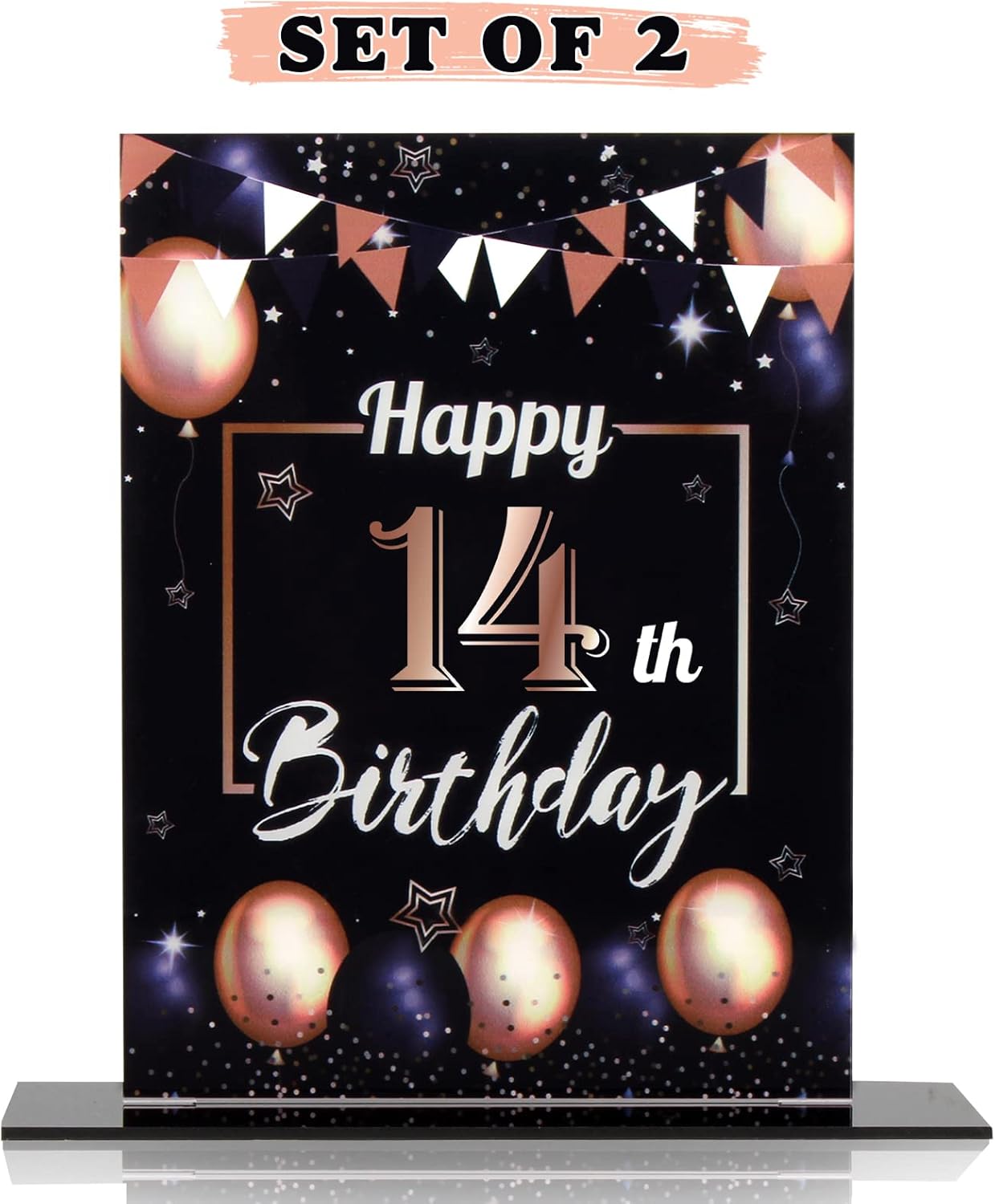 Centros de mesa acrílicos con globos negros y dorados de feliz 14 cumpleaños, 2 unidades de decoración de fiesta de cumpleaños de 14 años,
