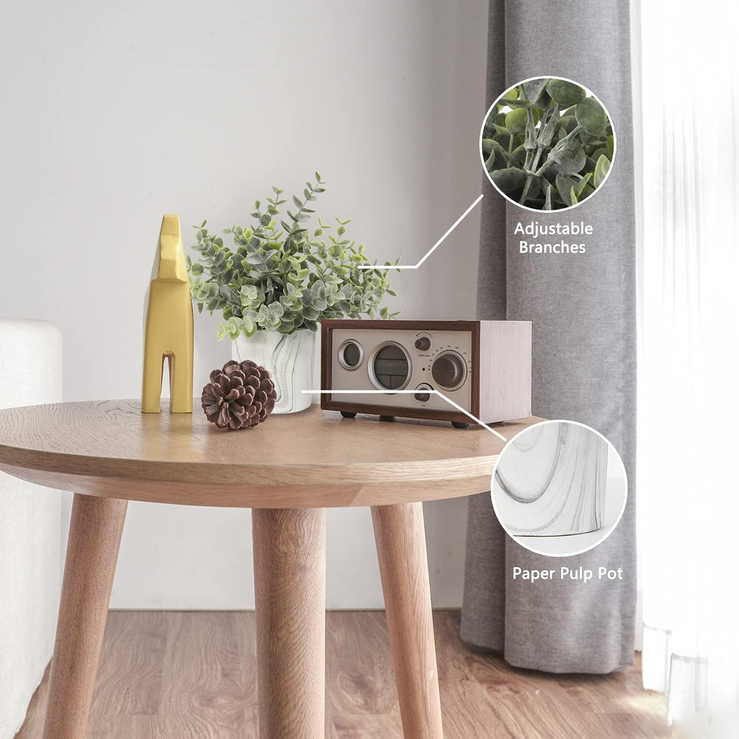 Hollyone Mini plantas artificiales en macetas, plantas falsas en macetas de mármol, 1 pieza de plástico de eucalipto, vegetación sintética para el
