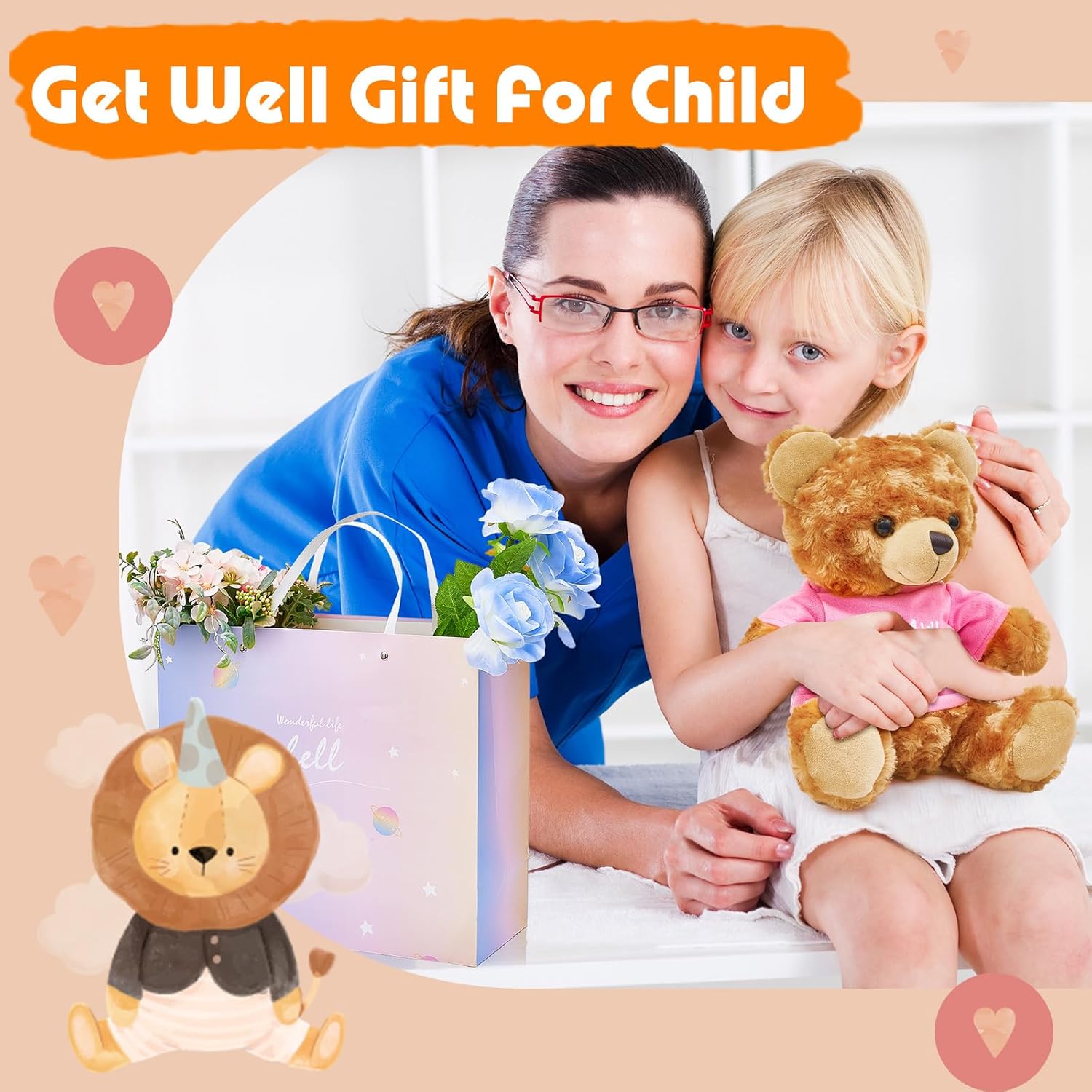 Liliful 4 piezas de regalos para mujeres después de la cirugía, juguetes de oso de peluche Get Well Throw Blanket Get Well Bolsa de regalo, tarjeta