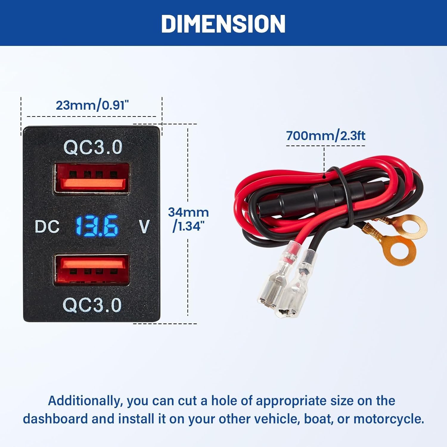 Anina Puerto de cargador USB dual para Toyota, adaptador de enchufe de cargador rápido de 12V24V 18W con voltímetro digital, luz LED azul, QC USB