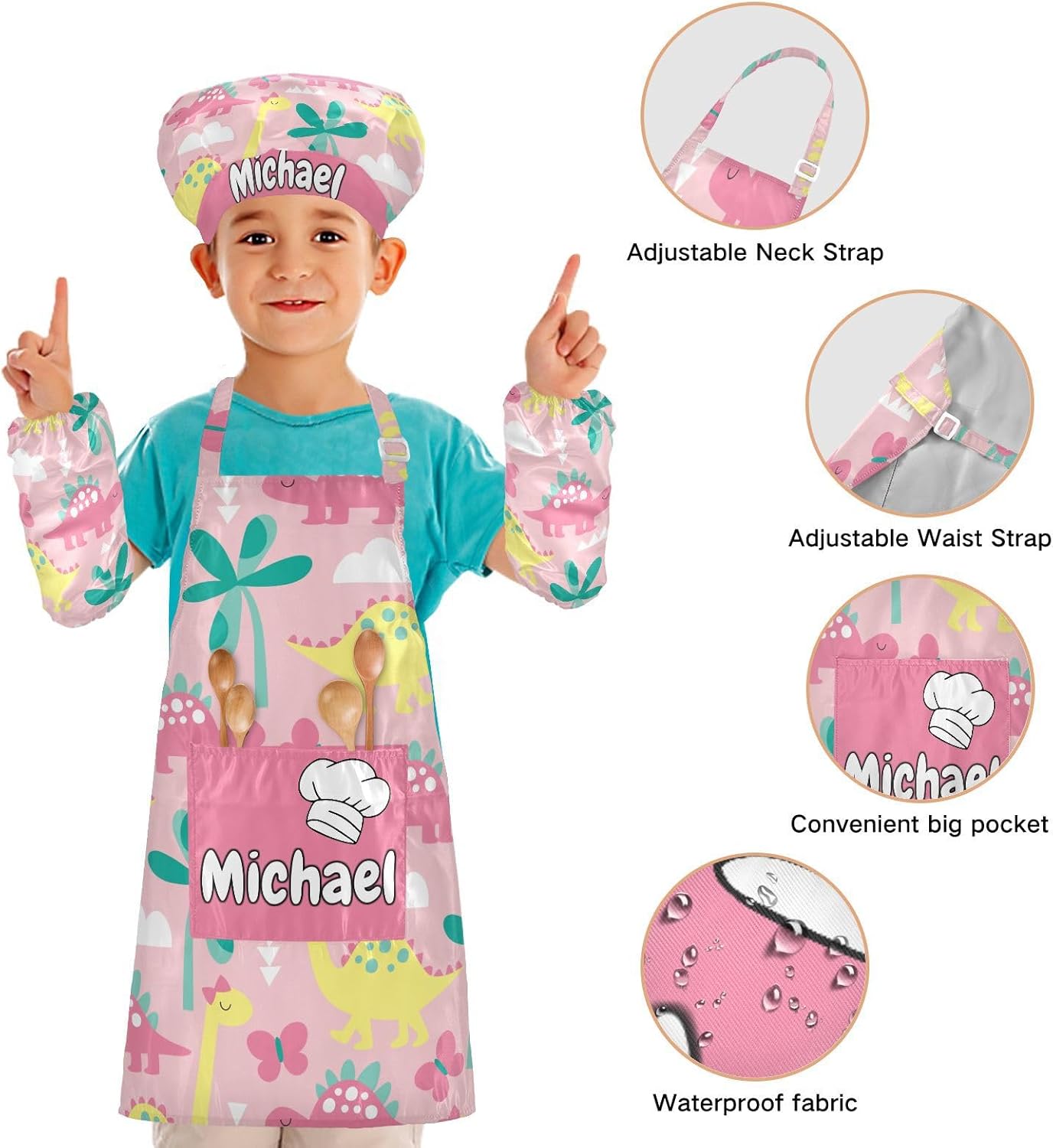Horse Custom Kids Apron and Chef Hat Set Personalized Cooking Kitchen Chef Apron with Big Pocket for Boys Girls (3-12 Years)