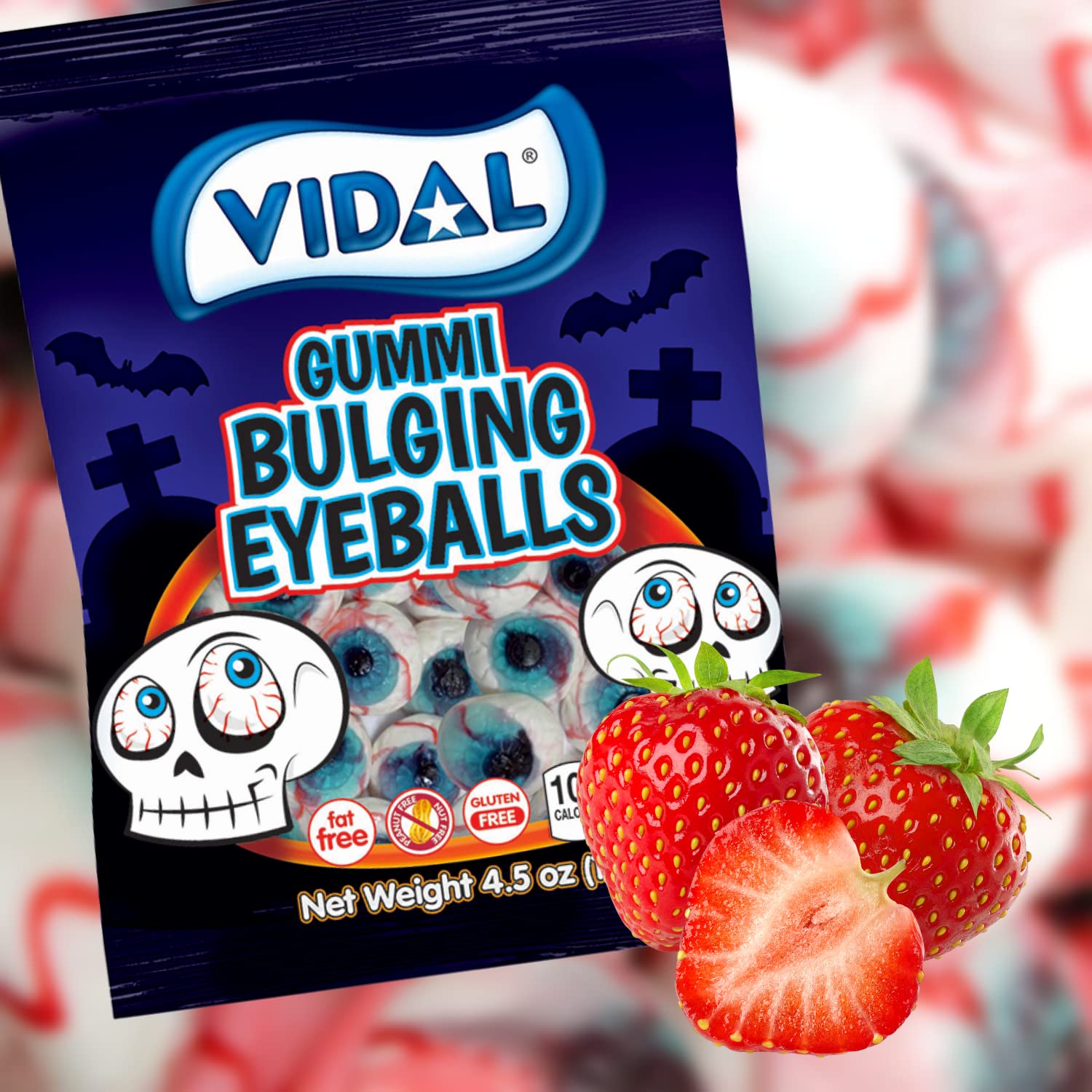 Globos oculares abultados de gomitas de Halloween, caramelos empaquetados individualmente, paquetes de dulces extraños, paquete de 3