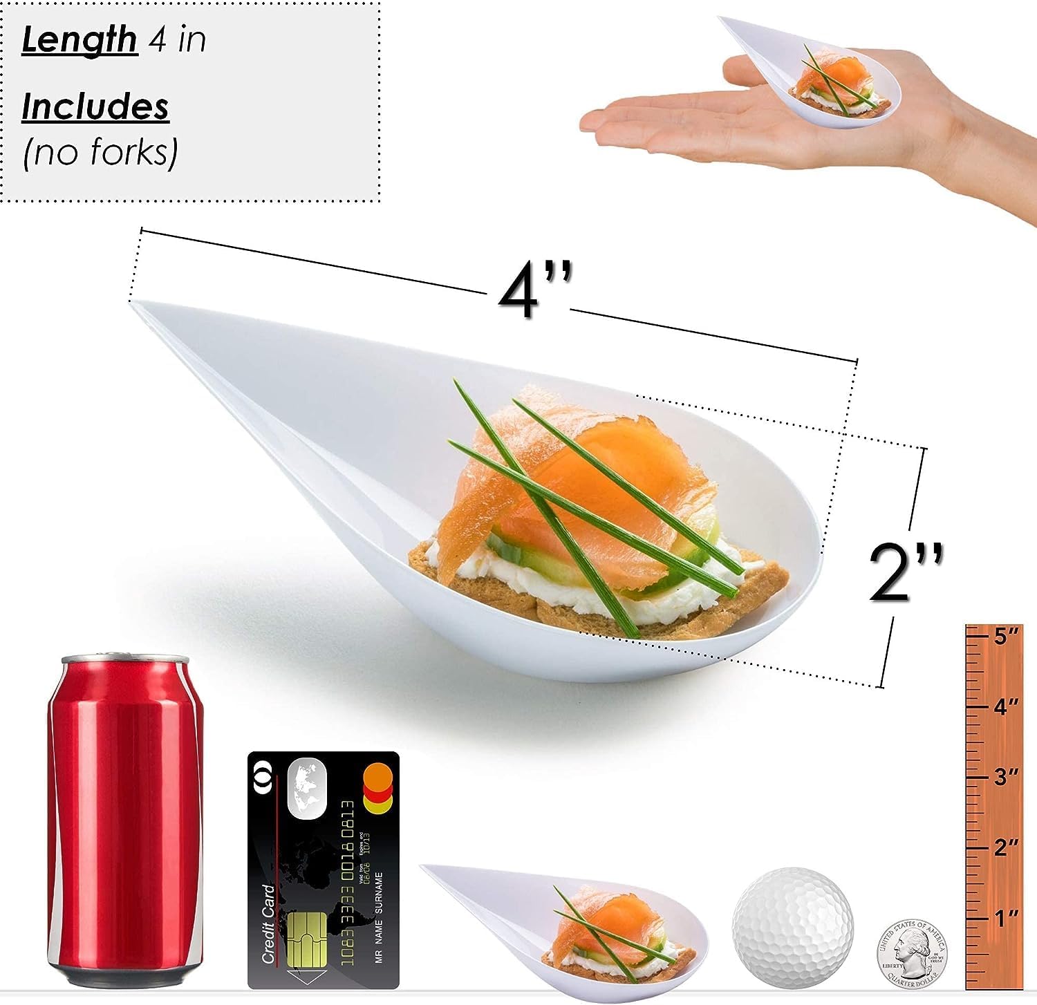 DLux 500 mini platos para aperitivos de 4 pulgadas, cucharas de plástico blanco reutilizables, platos de postres y aperitivos, platos para servir,