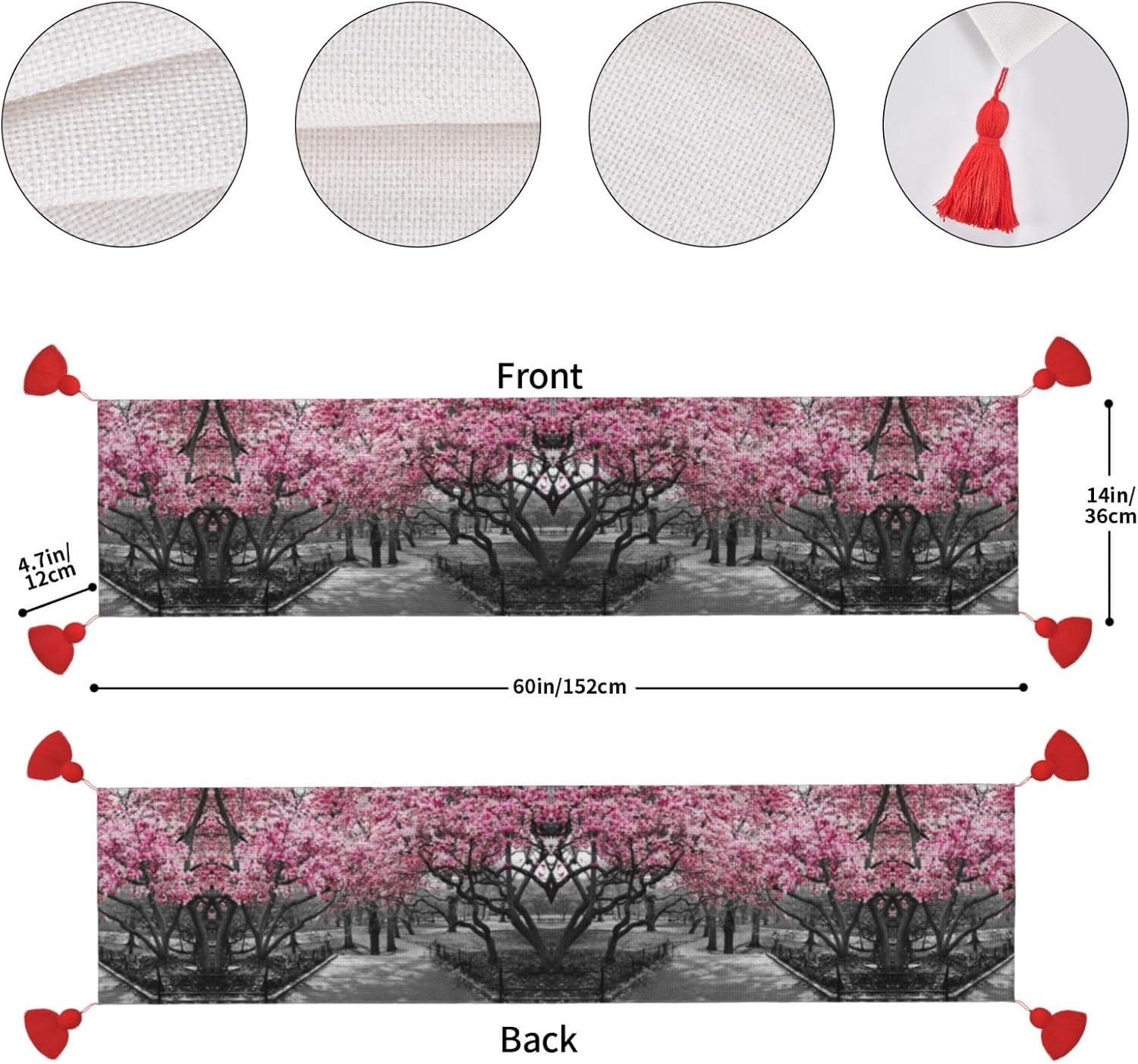 Camino de mesa de Navidad de bosque de cerezos, decoración de mesa de comedor, decoración de Navidad, decoración de interiores del hogar, caminos de