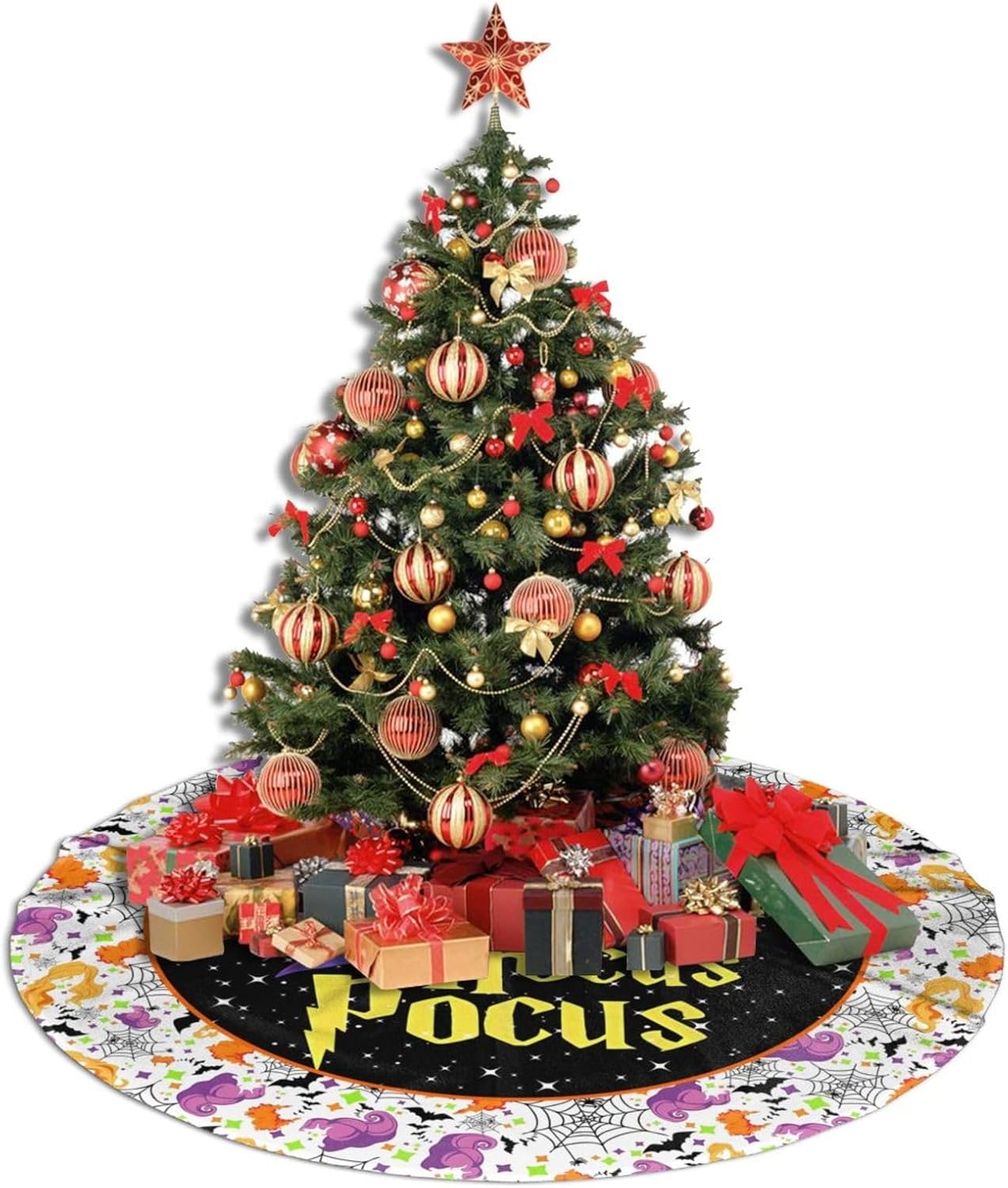 Falda de árbol de brujas de Halloween, araña, murciélagos, alfombra de 36 pulgadas para vacaciones, Año Nuevo, Halloween, Navidad, decoración de