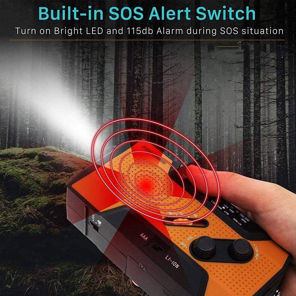 Radio solar de emergencia con luz de lectura LED Radio FM de manivela de mano 2000 mAh Banco de energía 3W linterna luz de lectura y campamento