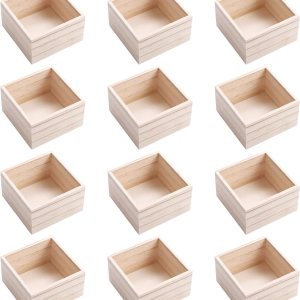 CALPALMY Paquete de 12 cajas de madera sin terminar de 6 x 6 pulgadas, organizador de almacenamiento, cajas de madera pequeñas para manualidades, CALPALMY Paquete de 12 cajas de madera sin terminar de 6 x 6 pulgadas, organizador de almacenamiento, cajas de madera pequeñas para manualidades,