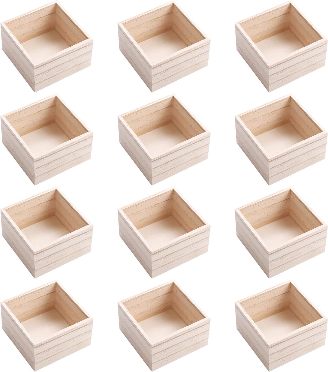 CALPALMY Paquete de 12 cajas de madera sin terminar de 6 x 6 pulgadas, organizador de almacenamiento, cajas de madera pequeñas para manualidades,