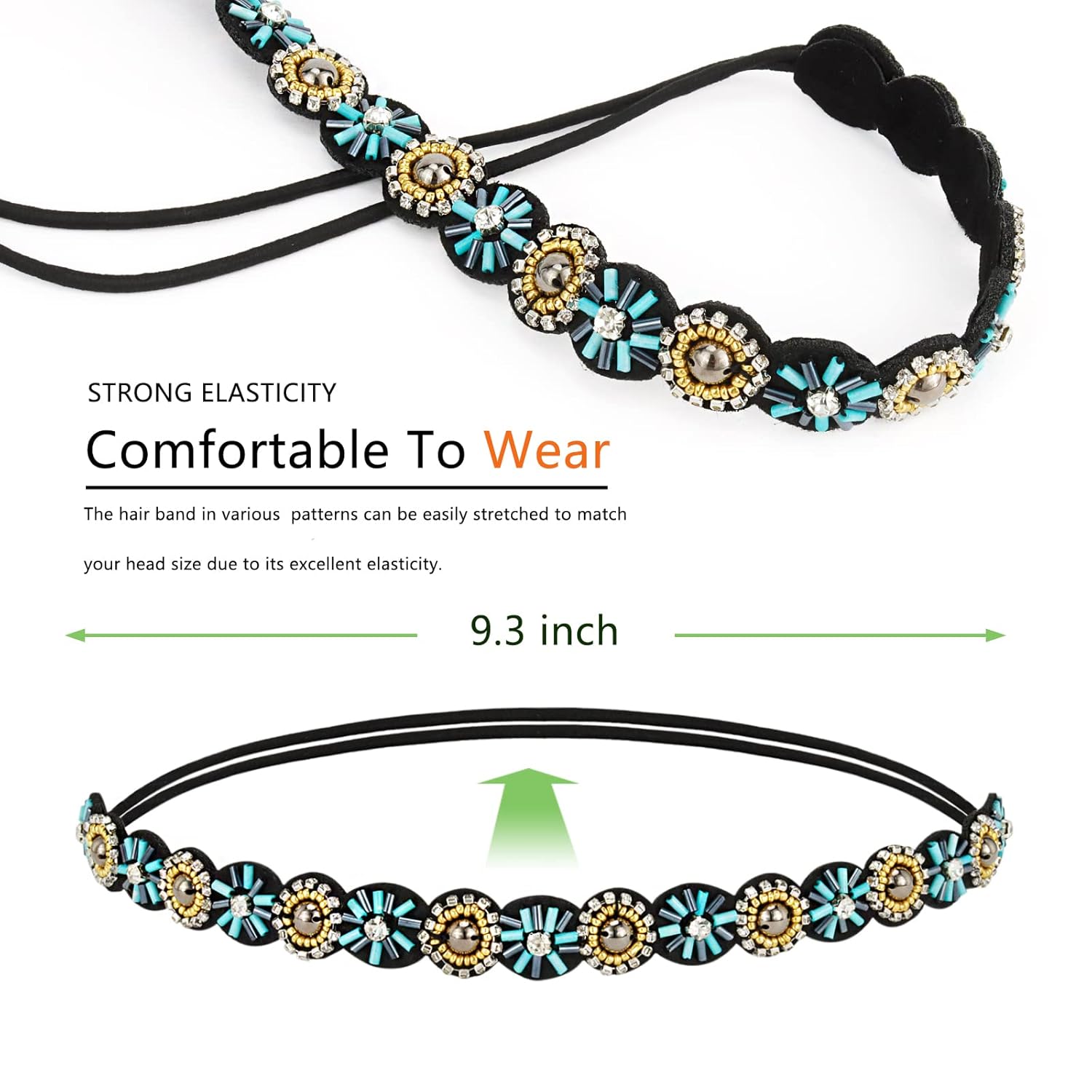 AMCAMI 5 diademas de cuentas con perlas y diamantes de imitación para mujer, bandas para la cabeza con cuentas brillantes, diademas hippie para