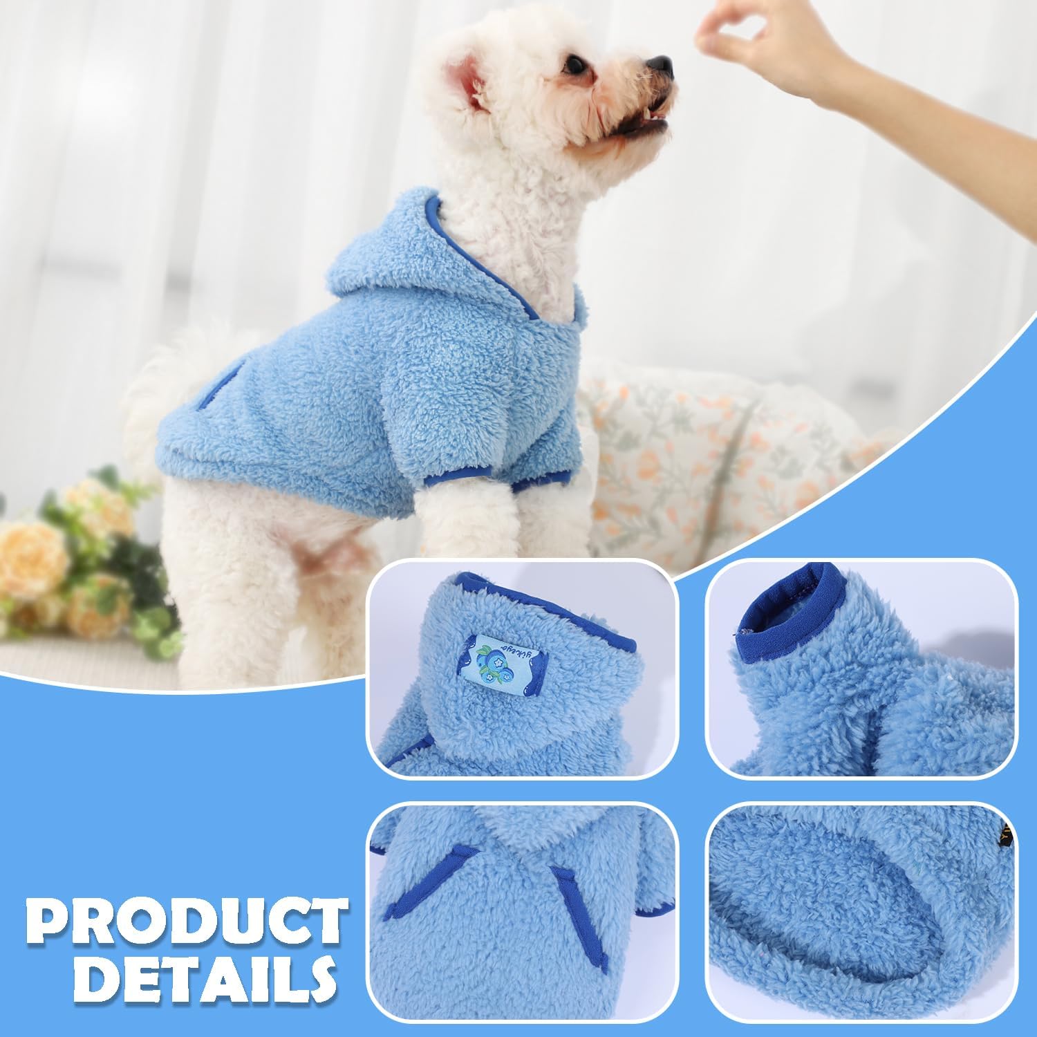 Suéter de forro polar con capucha para perro, suéteres cálidos de terciopelo mullido, ropa de invierno para perros pequeños, niñas y niños, abrigos