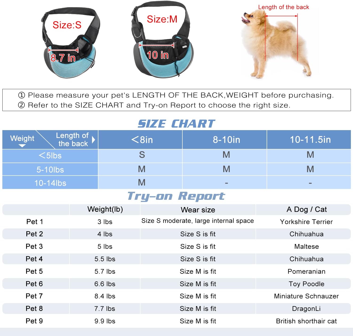 WOYYHO Arnés transportador para perros pequeños, transpirable, para perros pequeños y medianos, ajustable, para viajes con parte inferior, cian,