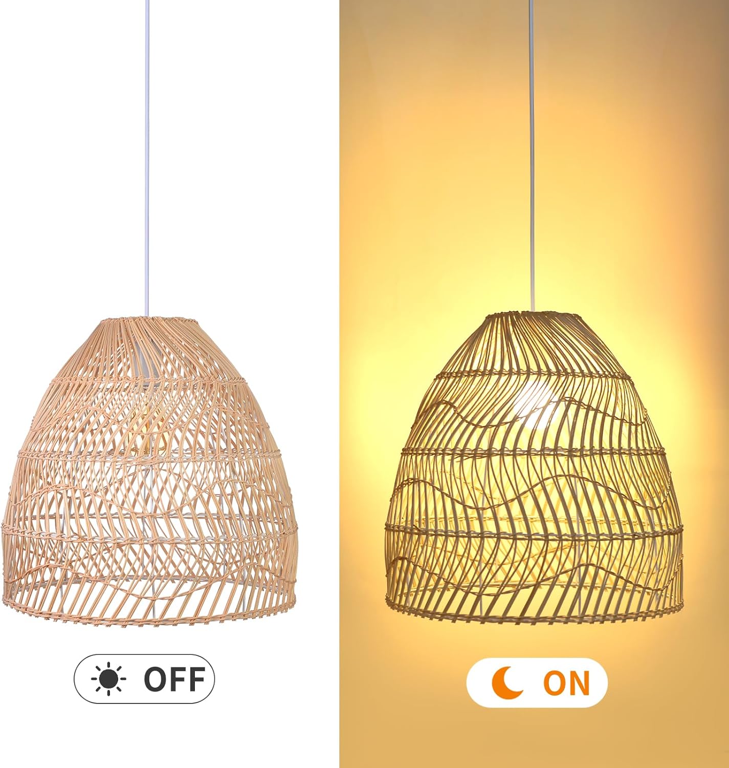 Arturesthome Lámpara colgante de ratán, lámpara de mimbre estilo bohemio, cesta de techo, lámpara colgante grande de tejido natural para fregadero