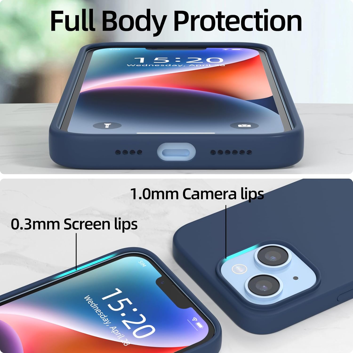 JOOSKO Funda para iPhone 14 Plus, funda de silicona líquida, forro de microfibra suave antiarañazos, protección de cuerpo completo de grado militar,
