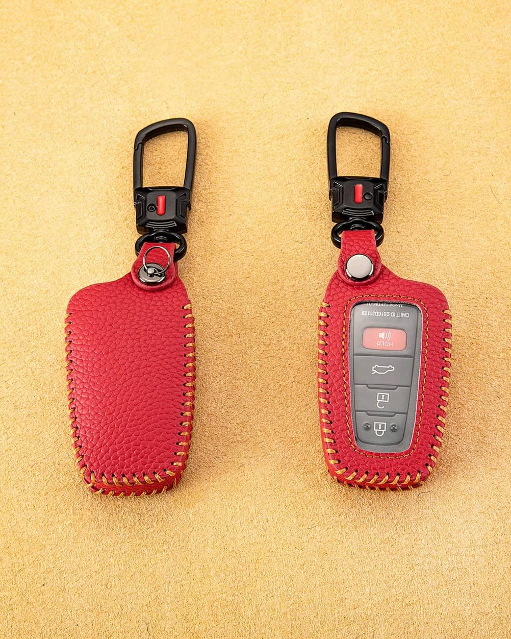 Funda de cuero para llavero Toyota con llavero, funda protectora de cuero compatible con Rav4 Highlander Camry Corolla Avalon C-Hr Prius 2018 – 2024
