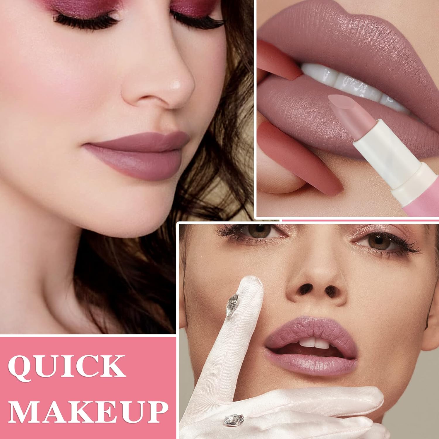 Fusang Juego de 3 lápices labiales mate color nude, lápiz labial mate de larga duración para mujeres, juego de brillo labial nutritivo para mujeres,