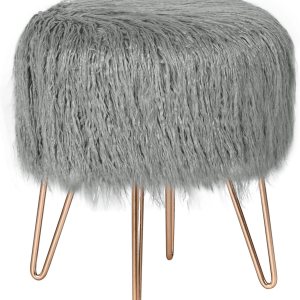Asense Reposapiés de piel sintética, reposapiés tapizados suaves y peludos, otomana con patas de metal dorado, muebles decorativos, gris Asense Reposapiés de piel sintética, reposapiés tapizados suaves y peludos, otomana con patas de metal dorado, muebles decorativos, gris