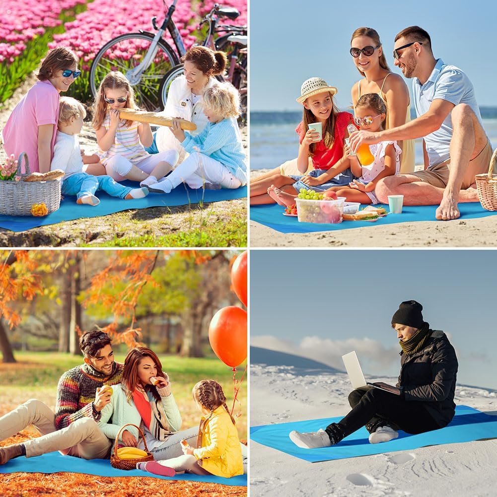 Manta de pícnic, mini tapete de playa con bolsillo de 43.3 x 55.1 pulgadas (2-3 personas) plegable, ligera, impermeable, sin arena, plegable para
