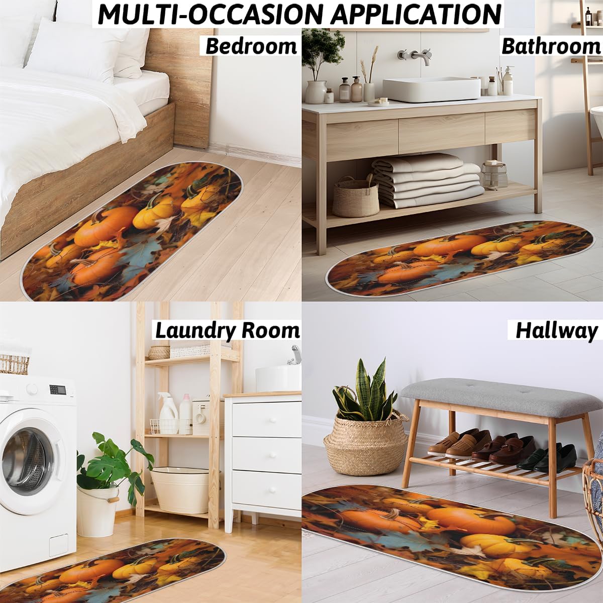 cfpolar Pumpkin Maple Leaves Bathroom Rugs Non-Slip Bath Rug Microfiber Bath Mat Absorbent Kitchen Mats and Rugs Machine Washable Oval Plush Floor