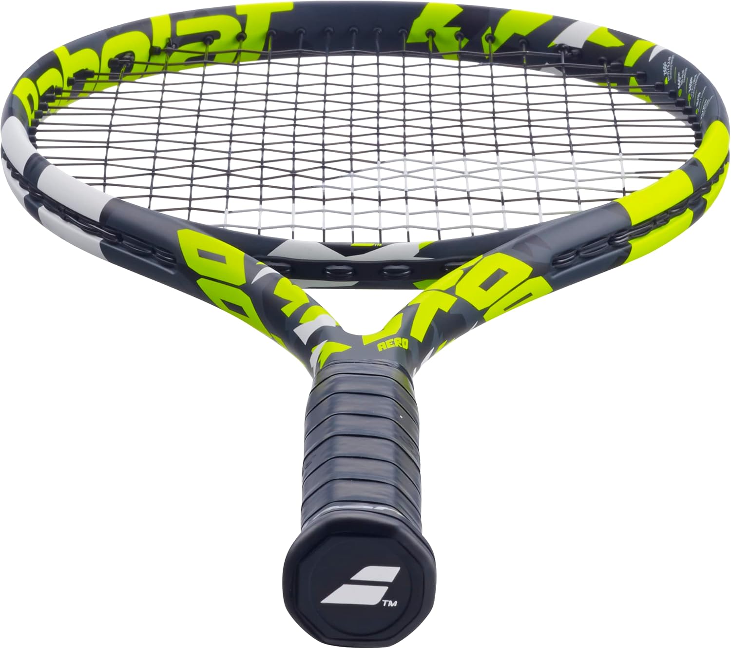 Babolat Boost Aero – Raqueta de tenis (amarillo) ensartada con White Babolat Syn Gut a tensión de rango medio