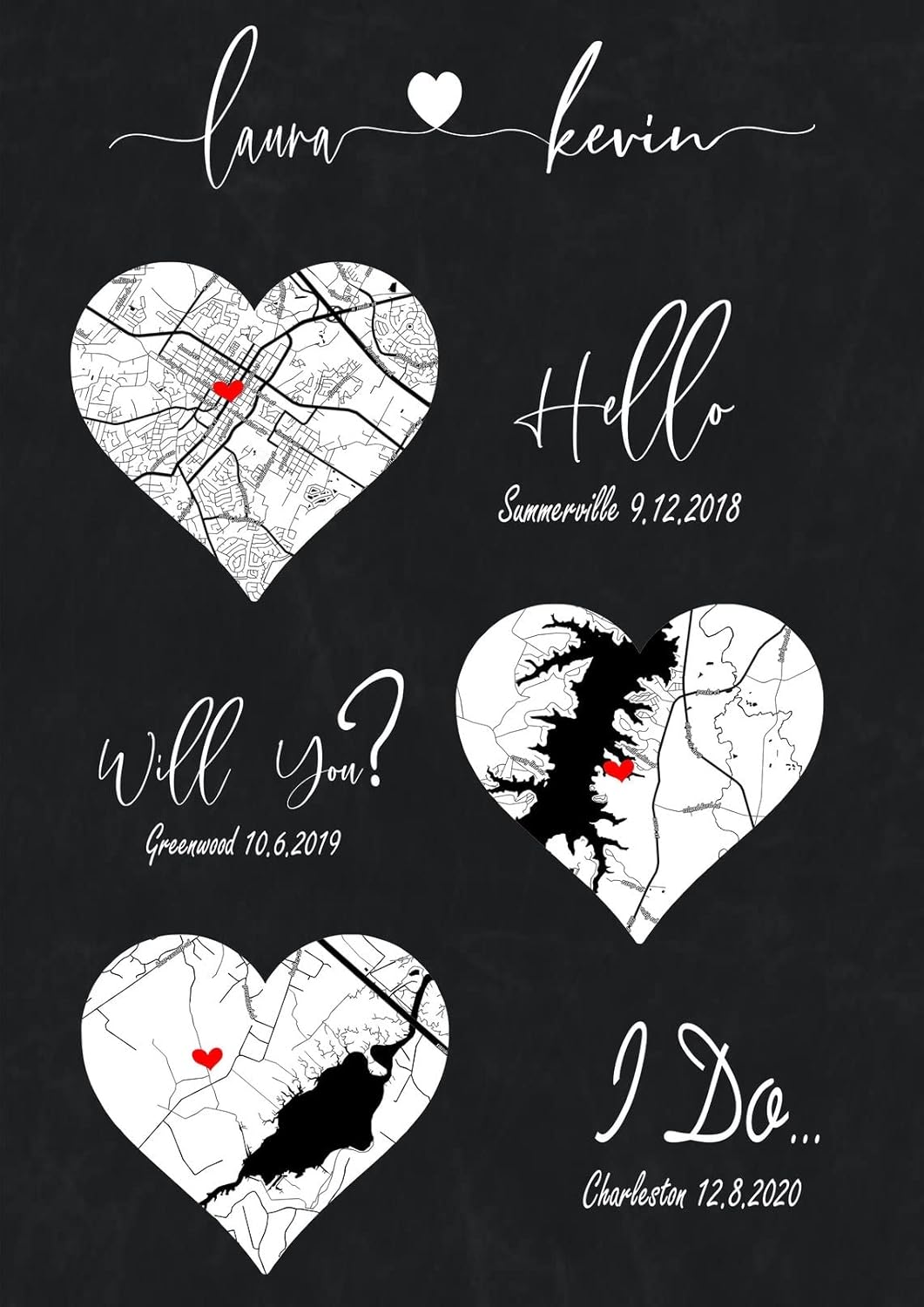 Hello Will You I Do 3 – Impresión de mapa de corazón, primer día de San Valentín casado, aniversario de boda para pareja, mapa de primer