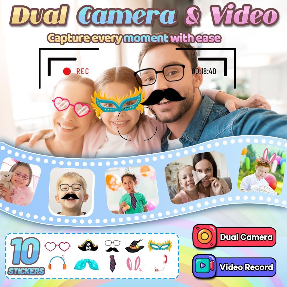 Juguetes de teléfono inteligente para niños y niñas de 3 4 5 6 7 8 años con doble cámara, 28 juegos de rompecabezas, tarjeta TF 8G, tarjeta de