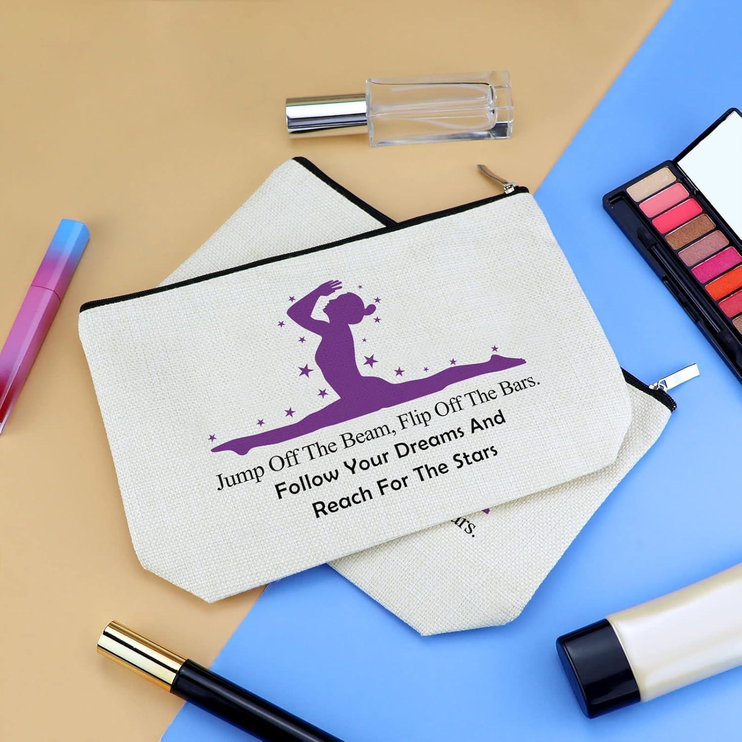 2 piezas de regalos para amantes de la gimnasia para mujeres y niñas, bolsa de maquillaje, regalo inspirador para gimnasta, bolsa de cosméticos,