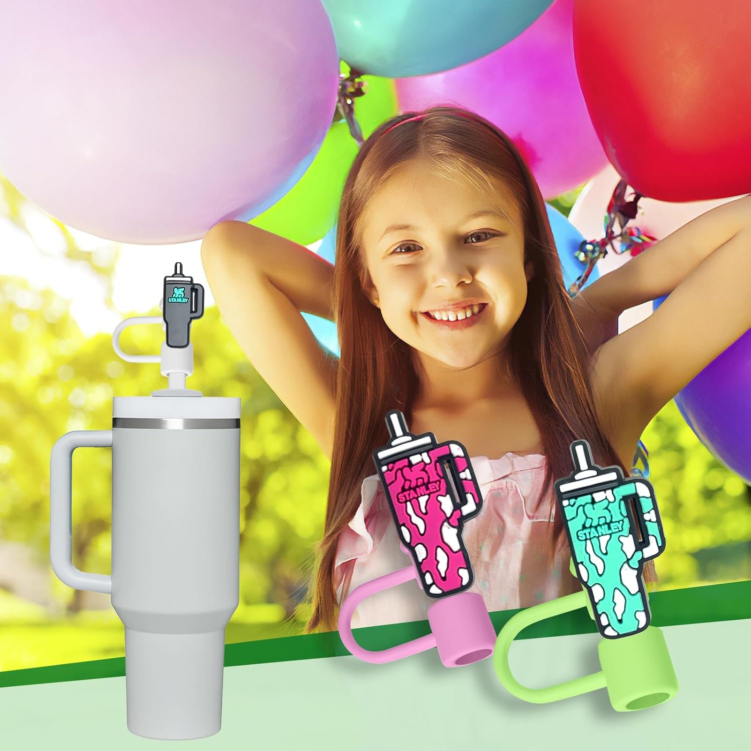 10 vasos para vaso de 10 unidades, 10 unidades, tapa para popote para beber de 0.394 pulgadas, protectores reutilizables, tapas para accesorios de