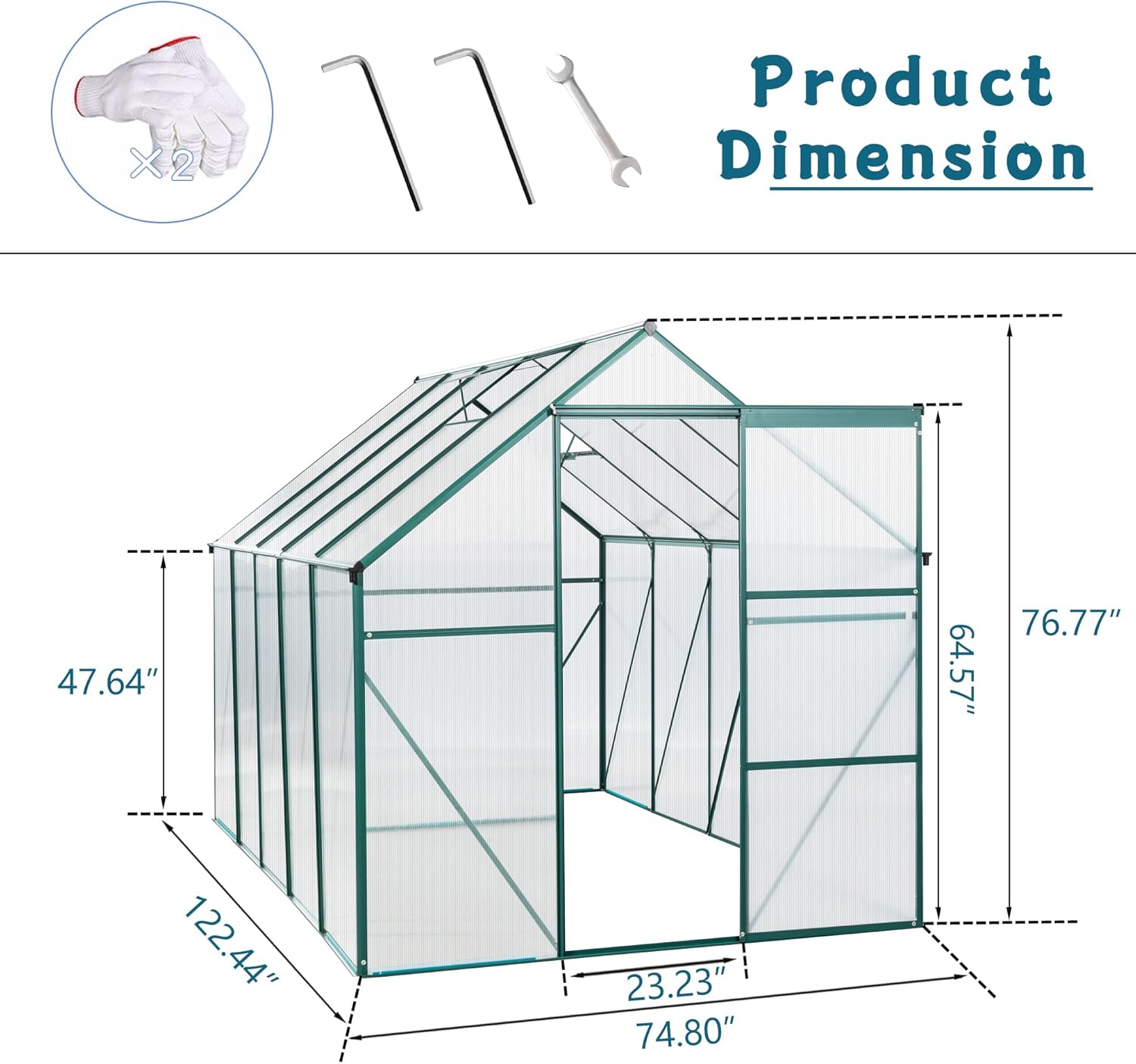 Invernadero resistente para exteriores de 6 x 10 pies con paneles de policarbonato, casa verde con puerta corredera, cúpula geodésica con diseño