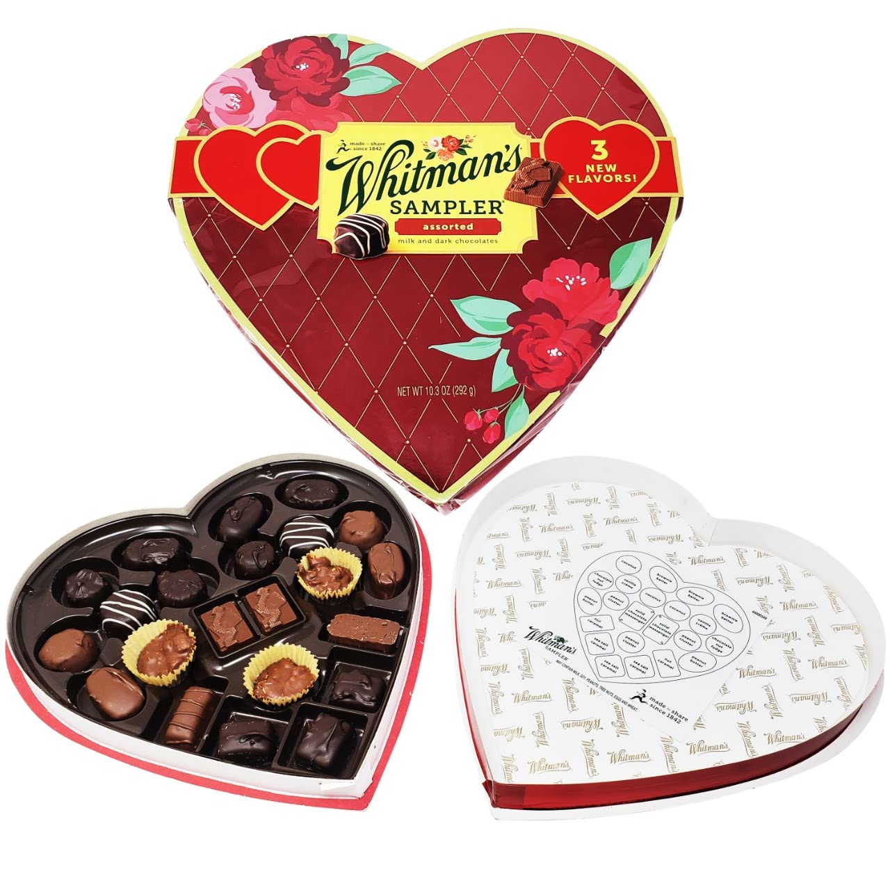 Whitman’s – Corazón surtido de chocolates para el día de San Valentín  10.3 dulces de corazón de chocolate  Regalo del día de San Valentín surtidos