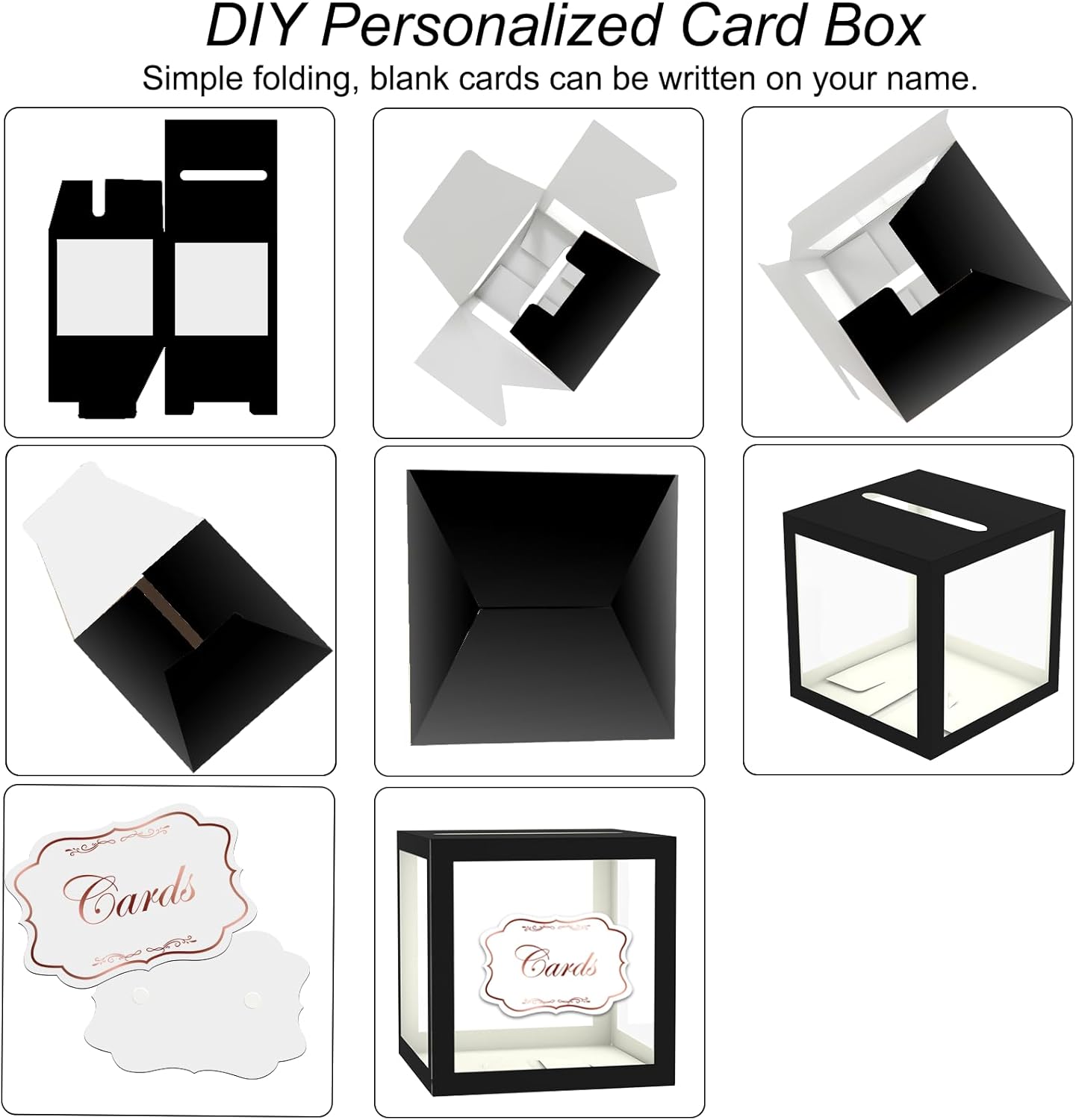 WNINK Caja de tarjeta negra para fiestas, caja de regalo negra de 8.7 pulgadas, caja de dinero para cumpleaños, boda, baby shower, jubilación,