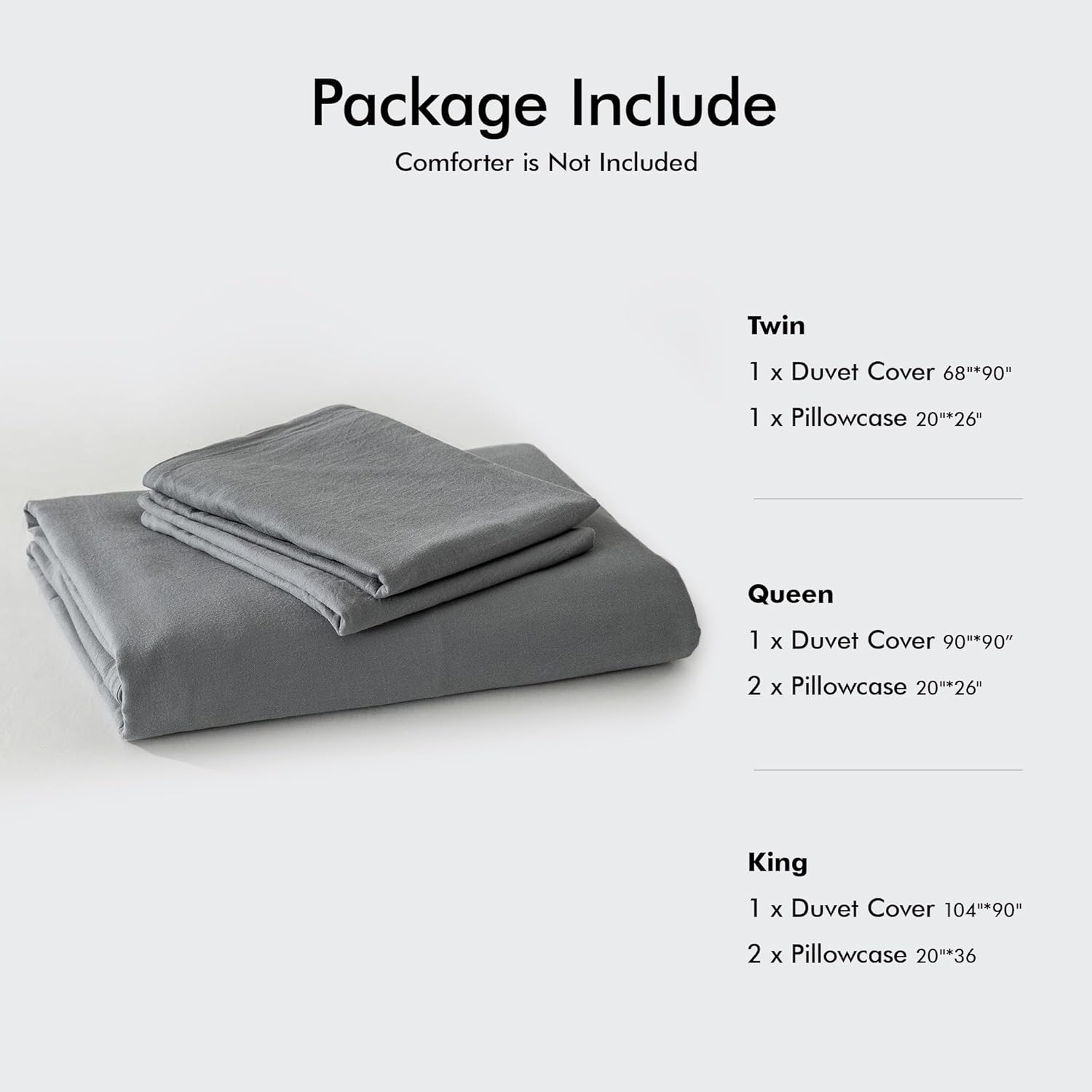 FOSSA Juego de funda de edredón 100% algodón lavado, juego de ropa de cama de 2 piezas de sarga suave, acogedor, transpirable, resistente,