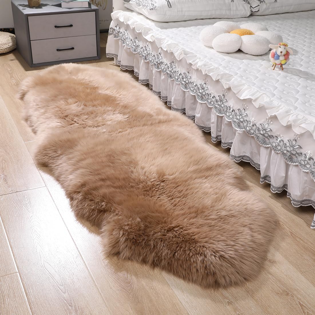 Alfombra mullida de piel de oveja auténtica, mullida y peluda, alfombra de pelo suave para oración, funda de asiento para silla, dormitorio, sala de
