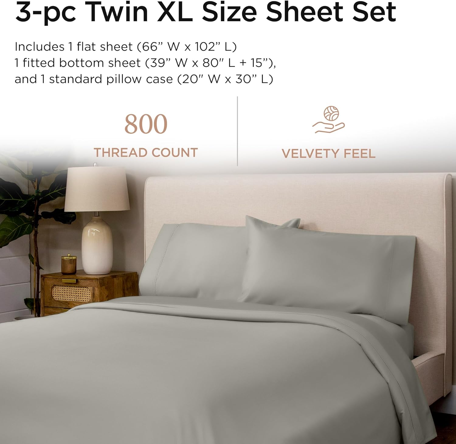 Threadmill Home Linen Bedding – Juego de sábanas de 800 hilos, 100 % algodón de fibras extralargas, juego de cama de lujo, 4 piezas, tejido de satén