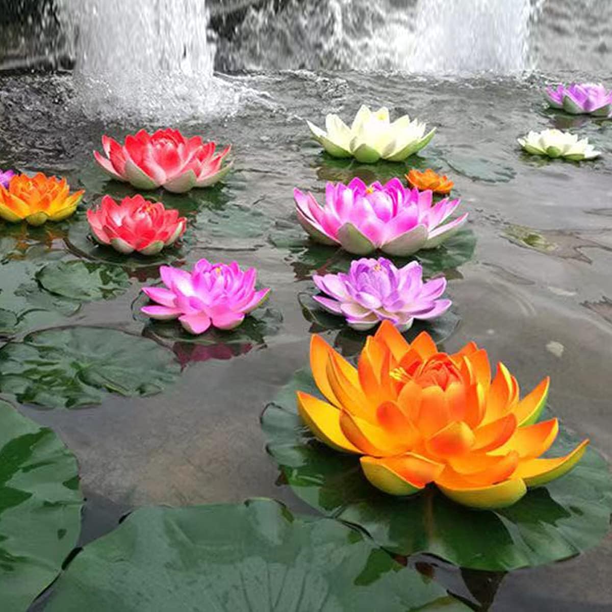 4 piezas de loto artificial, 3 almohadillas realistas de lirio de agua de 7.95.93.9 pulgadas, flor de loto flotante artificial con almohadilla de