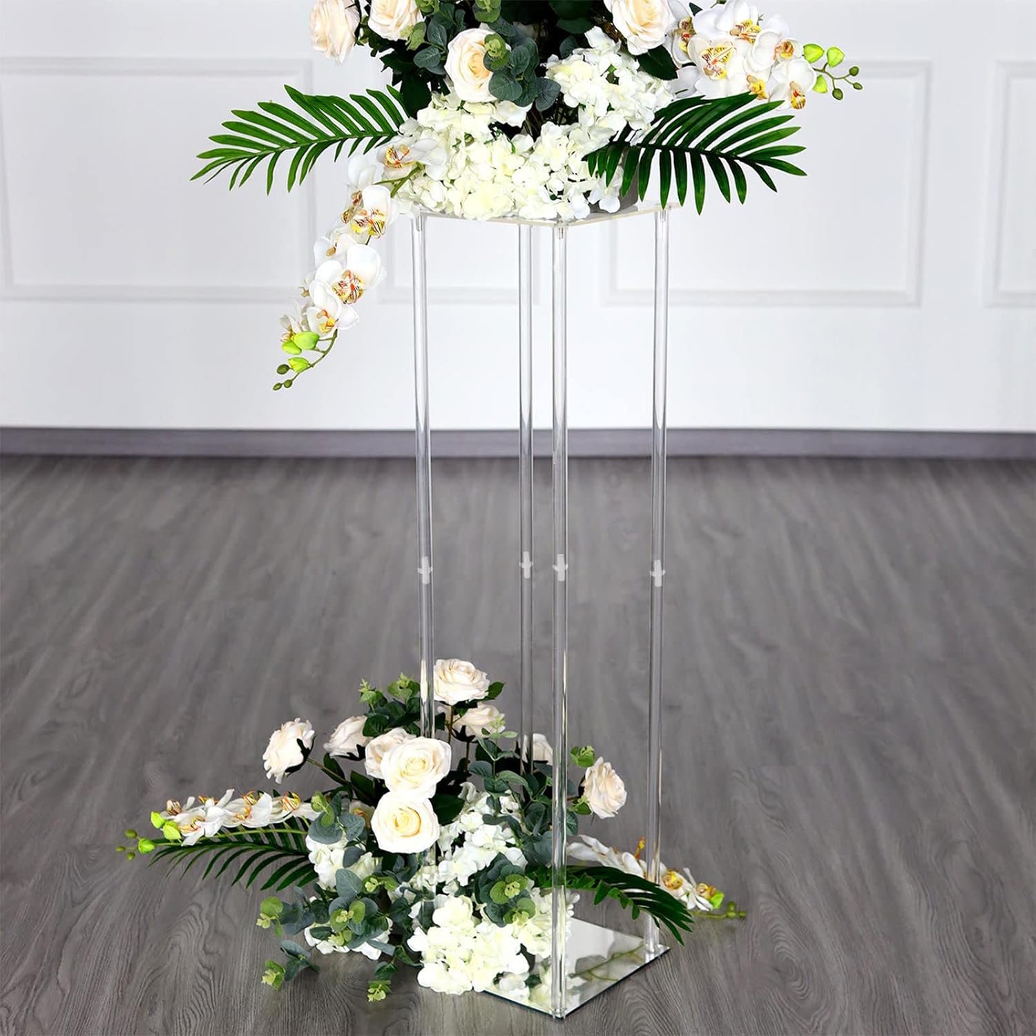 Efavormart – Jarrón de acrílico transparente de 40 pulgadas con base de espejo, columna de boda para centros de mesa con tapa y base intercambiables