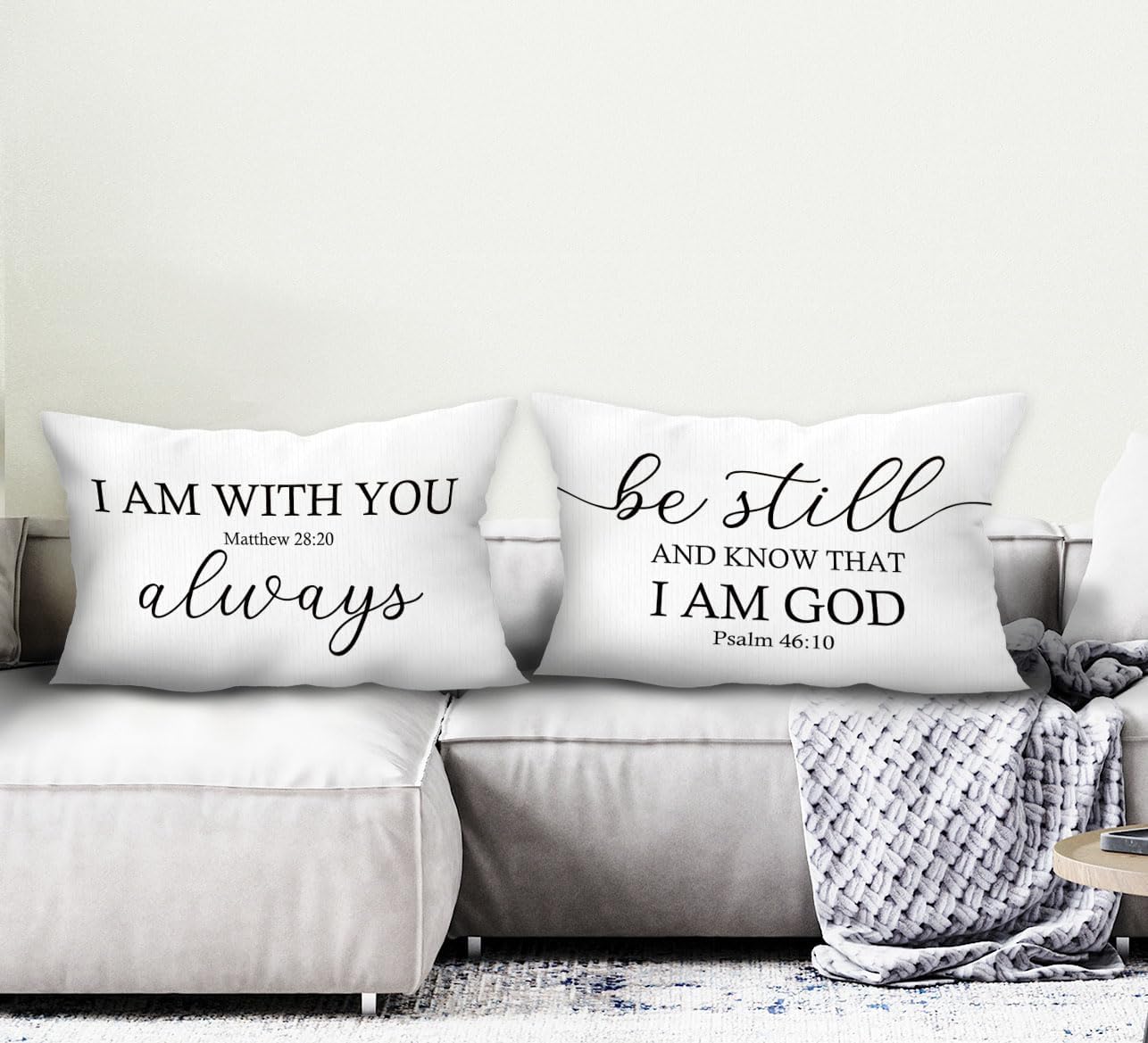 FLDAS Juego de 2 fundas de almohada decorativas con versículos bíblicos de Mateo 2820 con texto en inglés “I am with You Always Matthew 2820”,