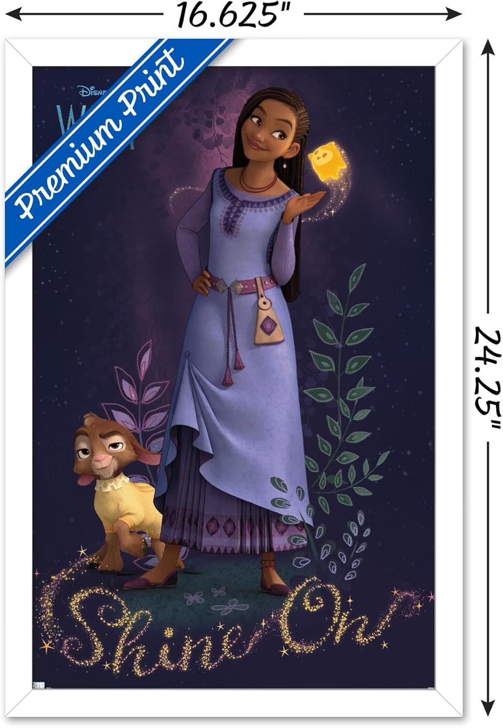 Trends International Disney Wish – Póster de pared Asha, 14.72 x 22.37 pulgadas, versión enmarcada en blanco