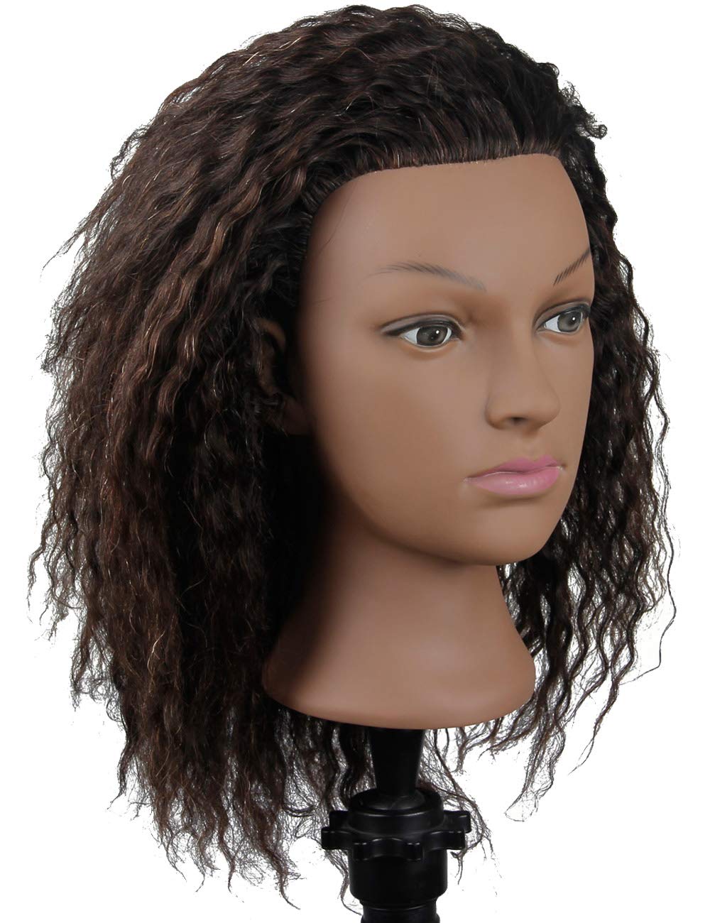 Cabeza de maniquí afroamericano con cabeza de maniquí 100 % de cabello humano con soporte para peinar el cabello, soplado de cabello, trenzar (recto