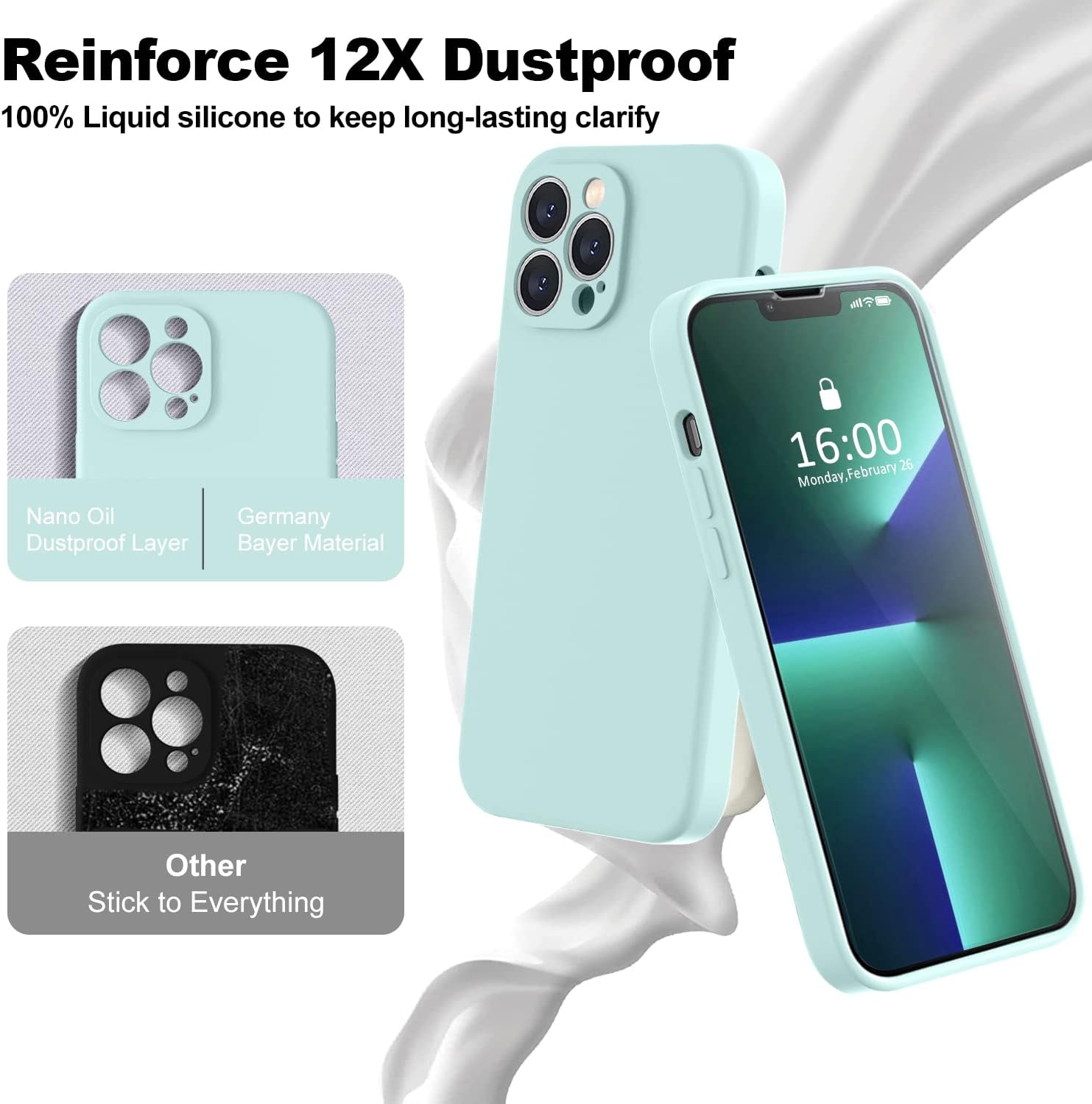 BossKiss Funda compatible con iPhone 13 Pro Max, funda de silicona líquida de alta calidad tacto aterciopelado 2 protectores de pantalla de vidrio