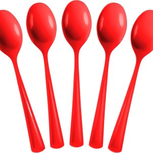 Cucharas desechables de plástico rojo, 100 piezas, cubiertos desechables de plástico rojo resistente, cubiertos desechables rojos, cubiertos de Cucharas desechables de plástico rojo, 100 piezas, cubiertos desechables de plástico rojo resistente, cubiertos desechables rojos, cubiertos de