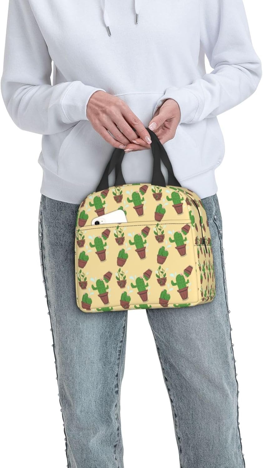 Lonchera con diseño de cactus para mujeres y hombres, con aislamiento, reutilizable, organizador de almuerzo, impermeable, bolsa de mano refrigerante