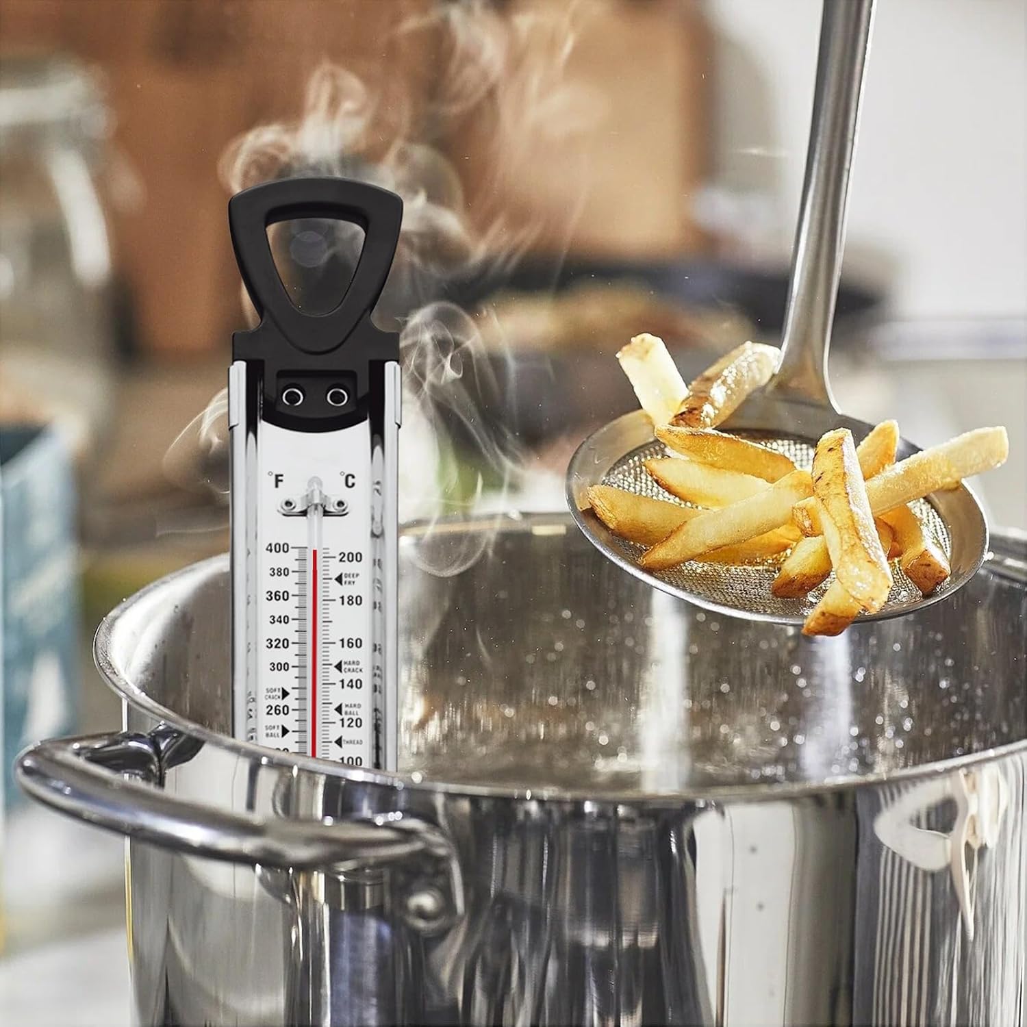Termómetro para hacer dulces con clip para medir la temperatura del aceite, freidora y olla de cocción,