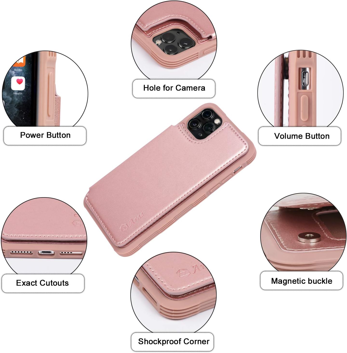 Arae Funda para iPhone 11 Pro Max de piel sintética con bolsillos para tarjetas, cubierta trasera con tapa para iPhone 11 Pro Max 2019 de 6.5