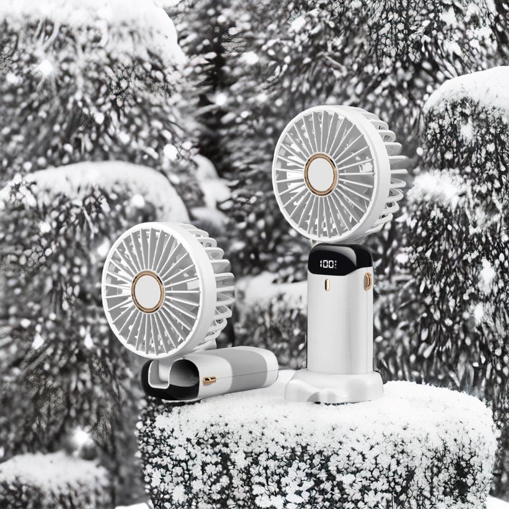 Ventilador eléctrico portátil de mano recargable por USB, pequeños ventiladores independientes con 5 velocidadesmodos y pantalla de alimentación,