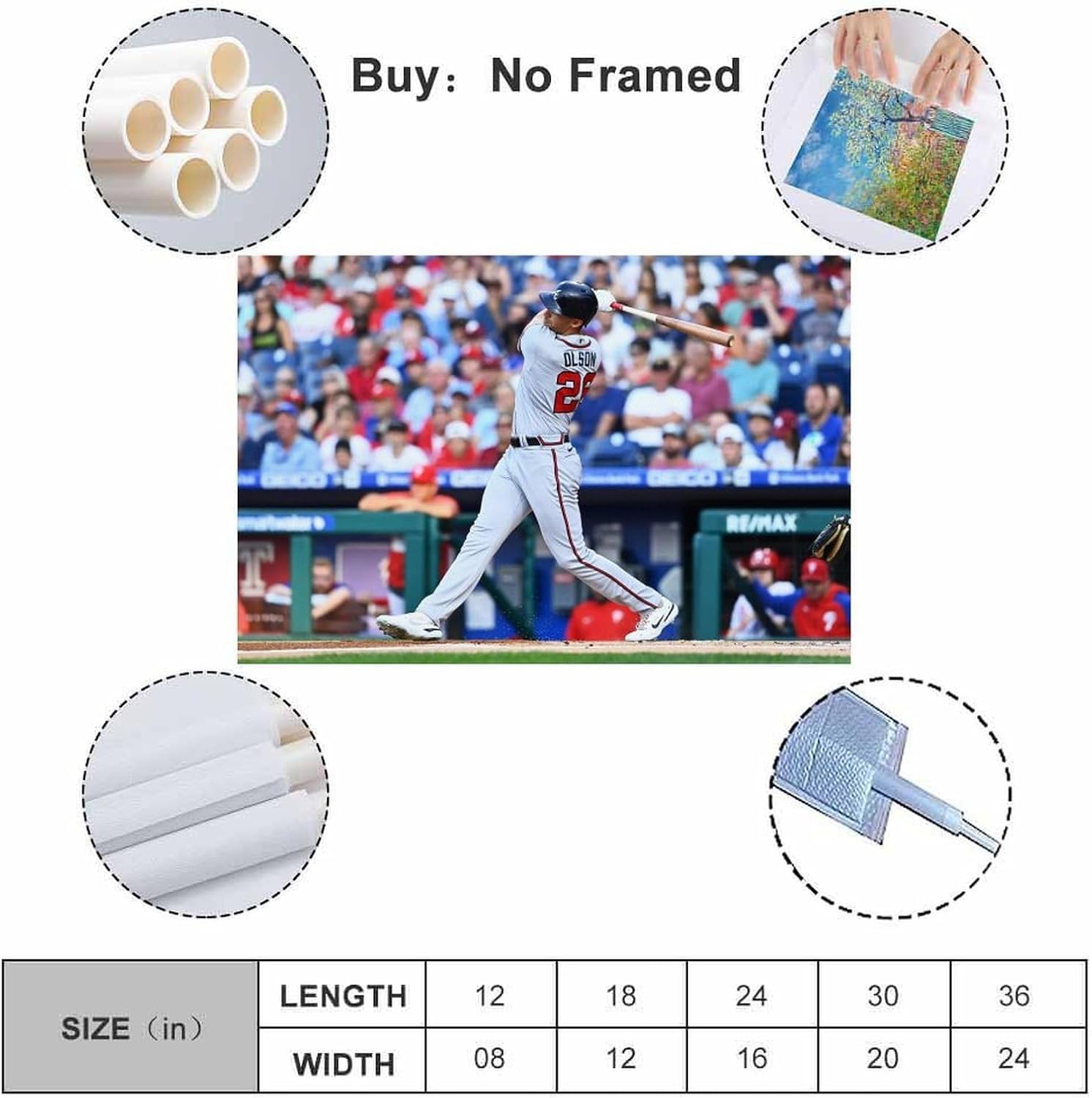 MAYNUO Matt Olson – Póster clásico de acción de béisbol, arte de pared, lienzo con pergamino, pintura, imagen, sala de estar, decoración del hogar,